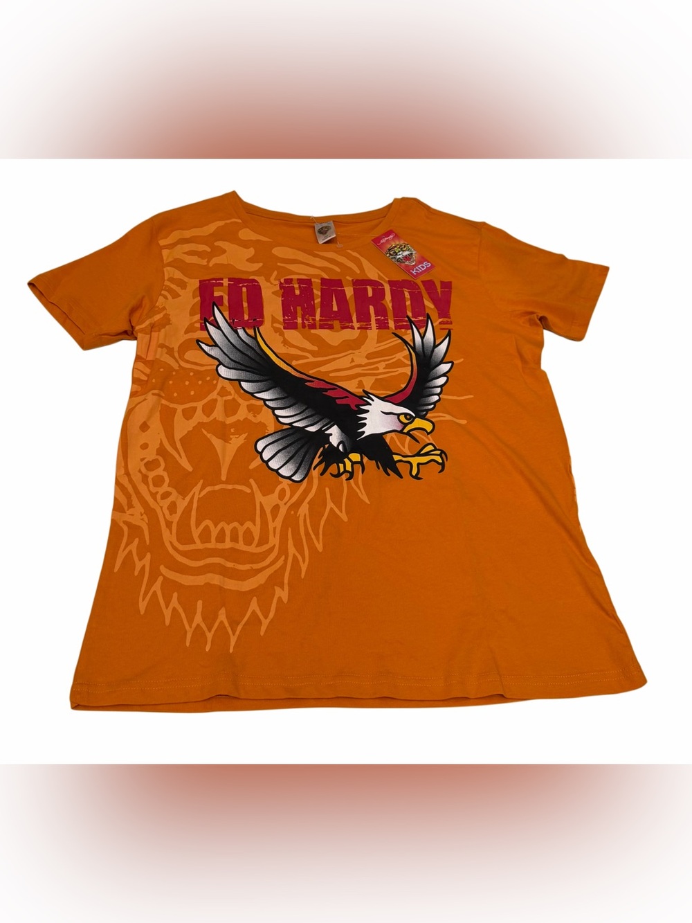 Shirt Ed Hardy Kids T Shirt Eagle Print Orange Color 100 Cotton  Size 18/20 NWT